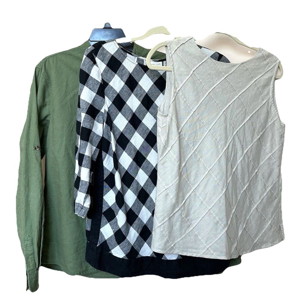 Linen Top Shirt Bundle Womens Med Lagen Preppy Office Minimalist Summer